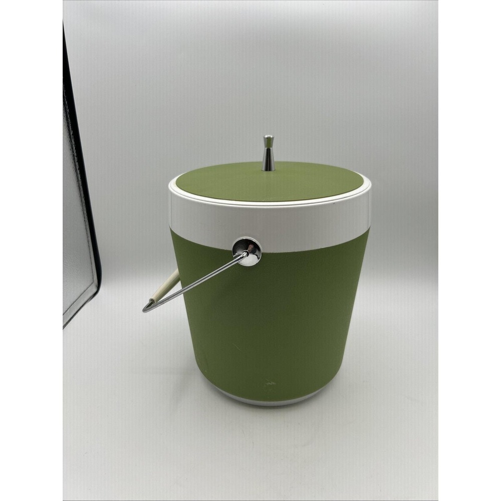 West Bend Ice Bucket Vintage 60s Avocado Green Mid Century Modern Insulated USA